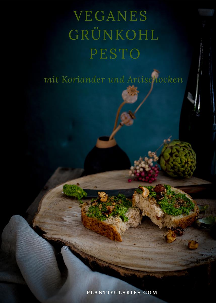 Rezeptbild: Schnelles veganes Grünkohl Pesto mit Artischocke und Koriander