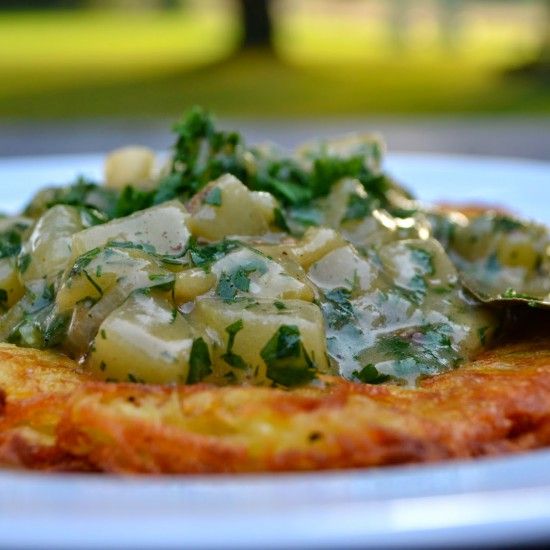 Rezeptbild: Rösti mit Schmorgurkenragout