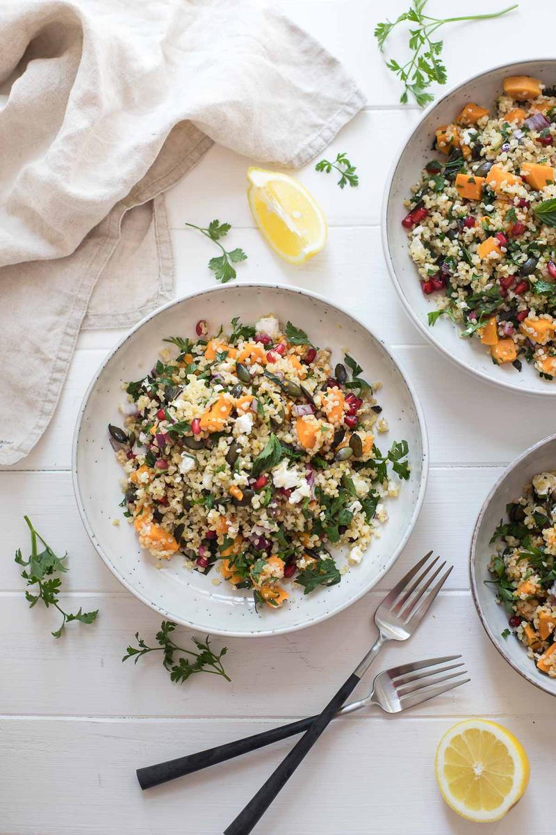 Rezeptbild: Tabouleh mit Süßkartoffel, Feta und Kürbiskernen