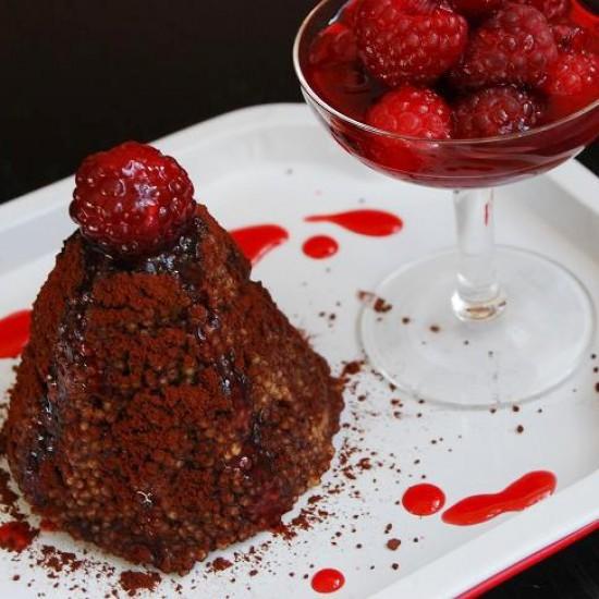 Rezeptbild: Kakao-Hirse mit Karamell-Himbeeren
