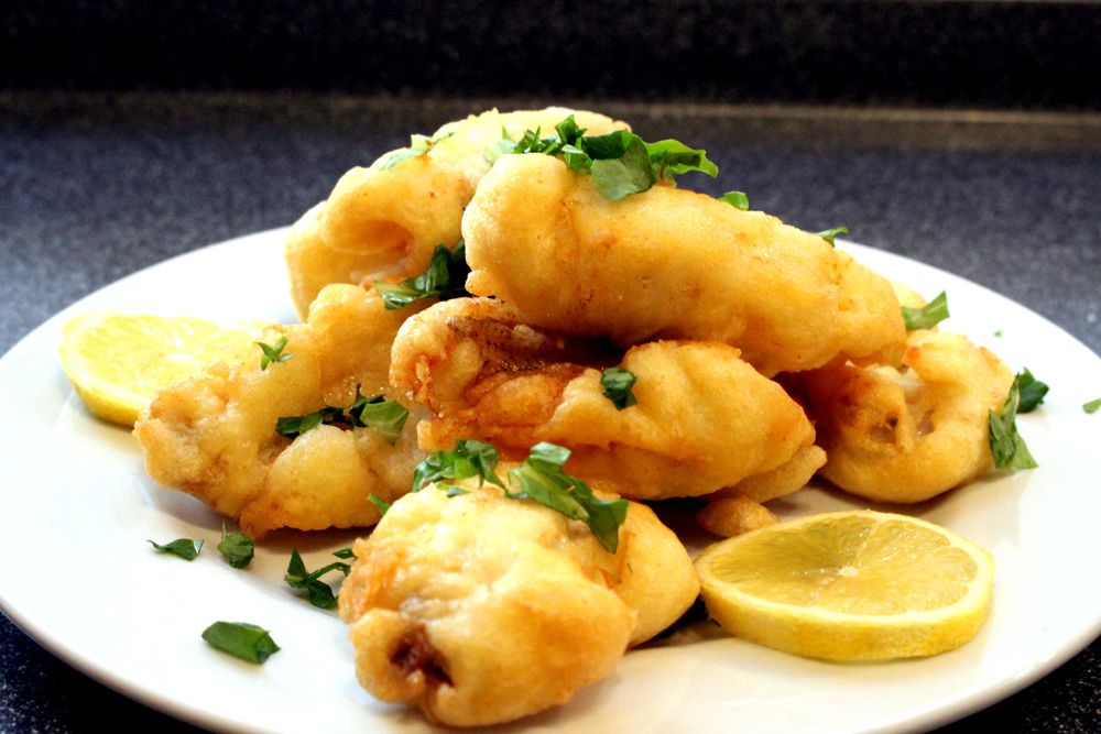 Rezeptbild: Egli im Bierteig mit Knoblauch Spargeln