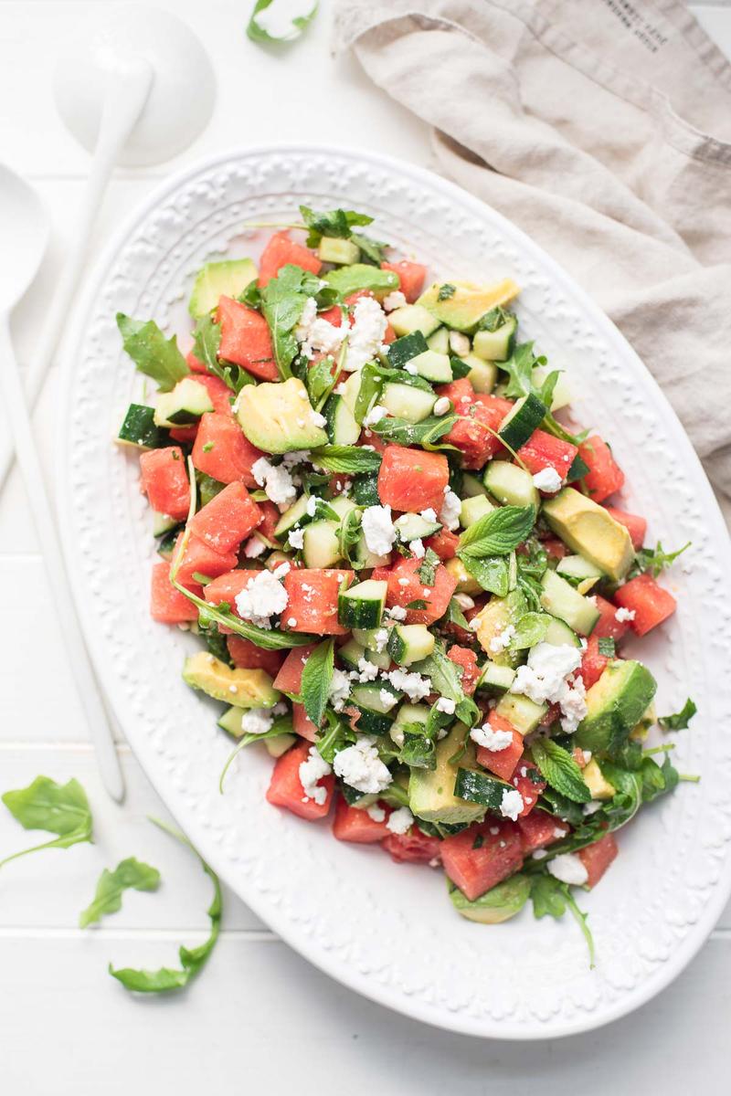 Rezeptbild: Wassermelonensalat mit Feta, Gurke & Avocado
