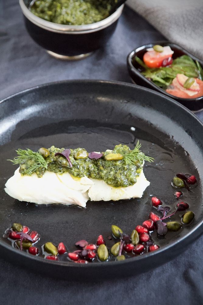 Rezeptbild: Skreifilet mit Pistazien-Pesto