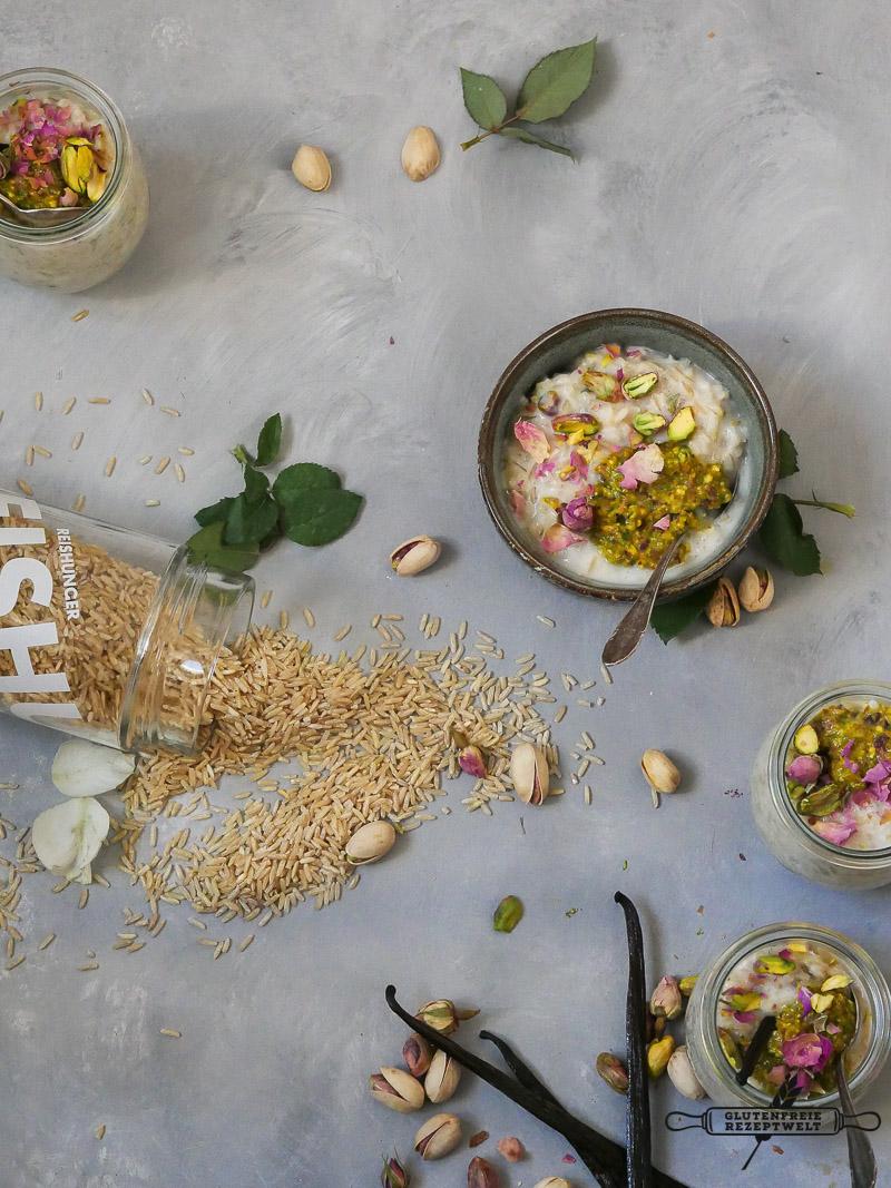 Rezeptbild: Vollkorn Jasmin Reis - Pudding mit Pistaziencreme und Vanille, vegan und glutenfrei