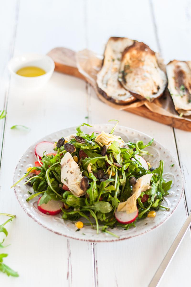 Rezeptbild: Mediterraner Rucola Salat mit Auberginen