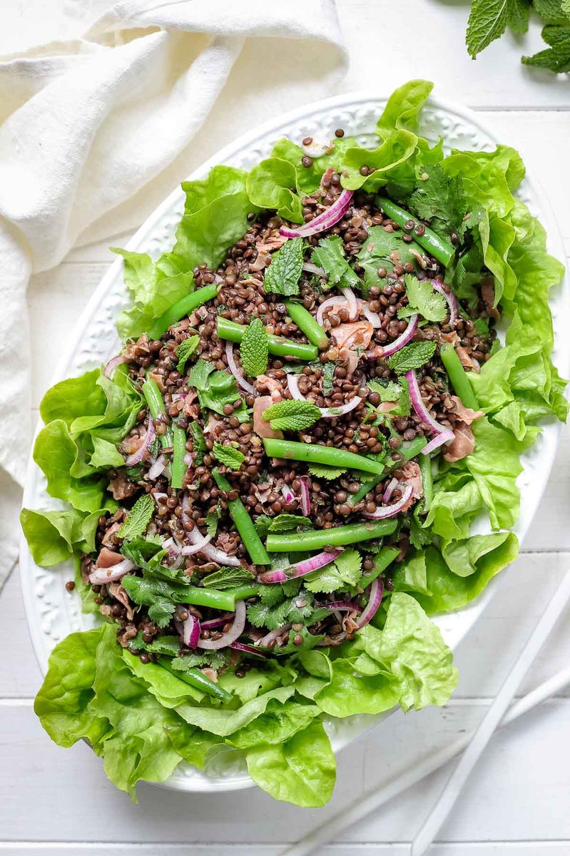 Rezeptbild: Beluga Linsen Salat mit grünen Bohnen & Zitrone-Minz-Dressing