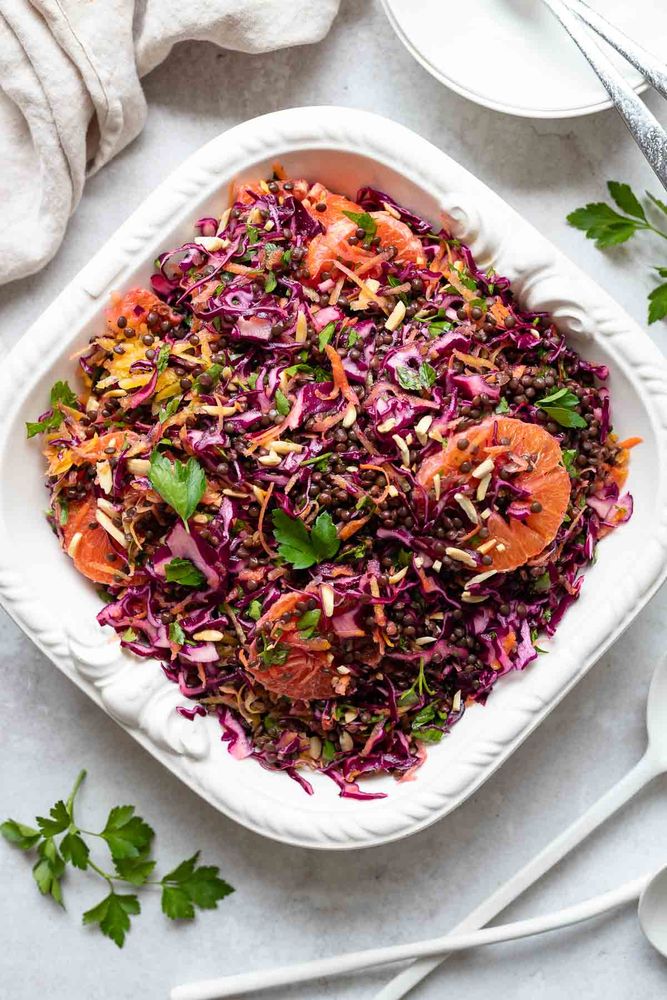 Rezeptbild: Veganer Linsensalat mit Orangen & Zitrus-Ingwer Dressing