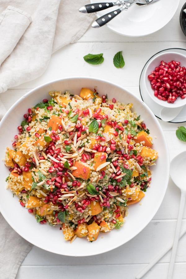 Rezeptbild: Ingwer Chili Kürbis im Ofen geröstet mit Bulgur-Salat