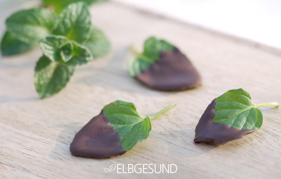 Rezeptbild: Schokoladen-Snack mit Minzblättern – erfrischend und kalorienarm!