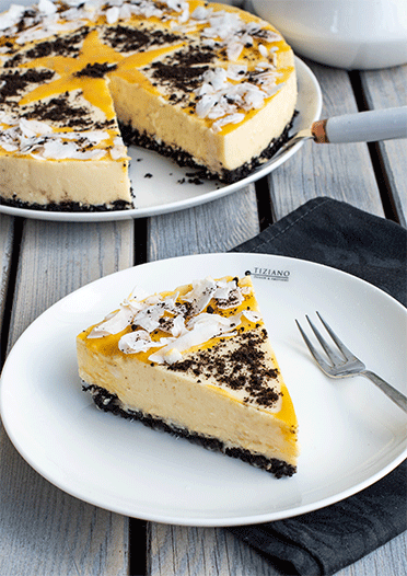 Rezeptbild: No bake Mango-Joghurt-Torte mit Schoko-Keks-Boden