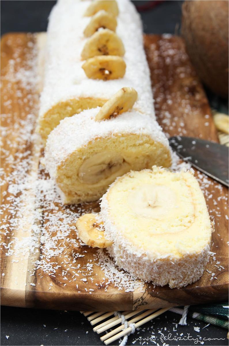Rezeptbild: Bananen-Kokos-Biskuitrolle mit Puddingcreme