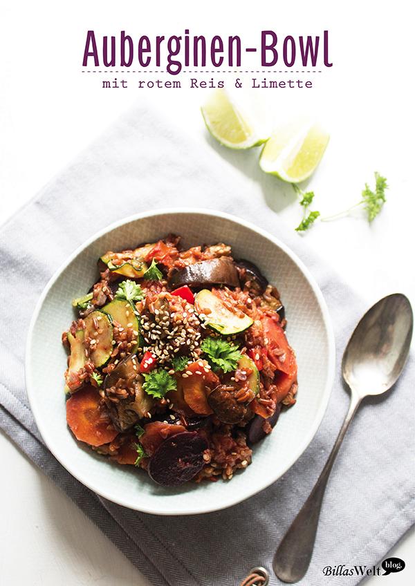 Rezeptbild: Auberginen-Bowl mit rotem Reis & Limette