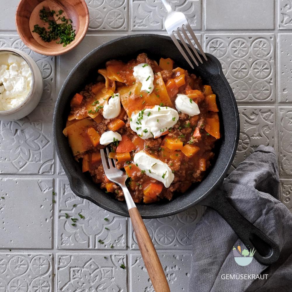 Rezeptbild: Schnelle Pfannen-Lasagne mit Kürbis