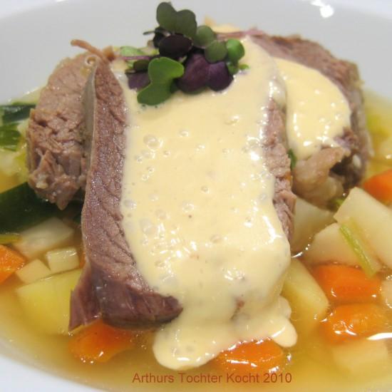 Rezeptbild: Zwerchrippe mit Bouillongemüse und Sauce Albert
