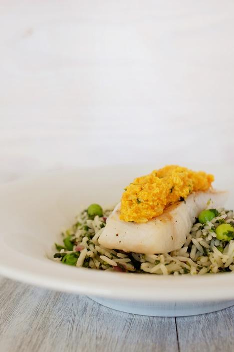 Rezeptbild: Gebratenes Kabeljaufilet mit Karottenpesto