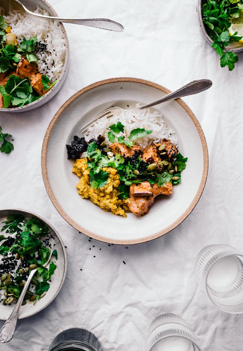 Rezeptbild: Shahi Paneer mit Reis und Dal