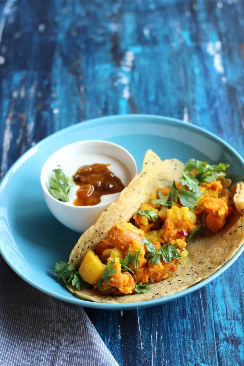 Rezeptbild: Indische Dosas mit Süßkartoffel und Mangochutney