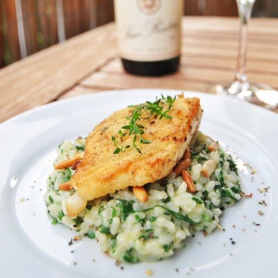 Rezeptbild: Zanderfilet auf Spinat-Risotto