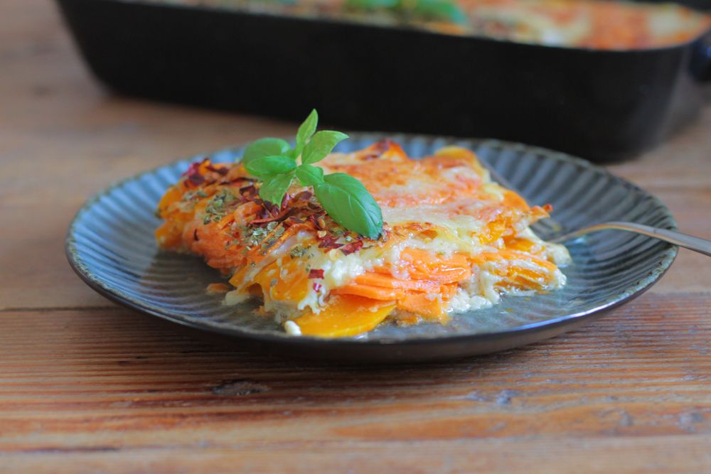 Rezeptbild: Süßkartoffel-Kürbis Auflauf 