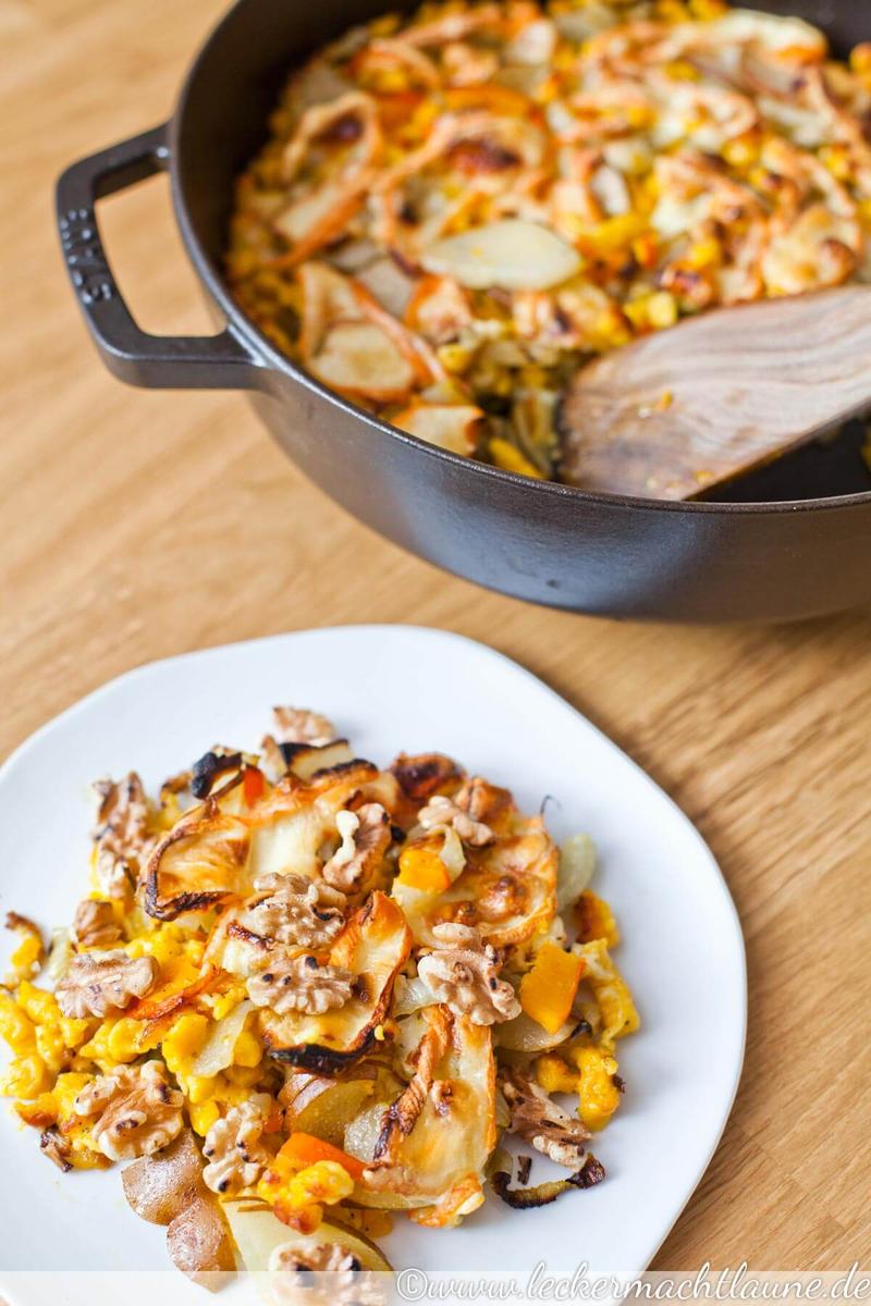 Rezeptbild: Winter-Spätzle mit Birne, Fenchel & Kürbis