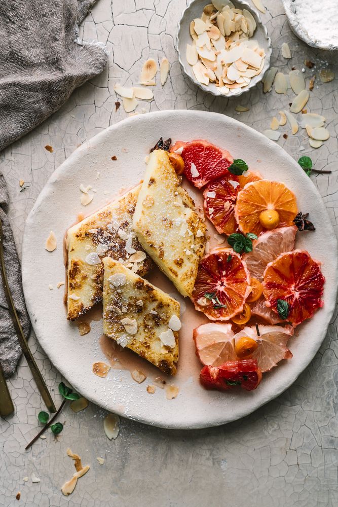 Rezeptbild: Grießschnitten mit Zitrusfrucht Kompott