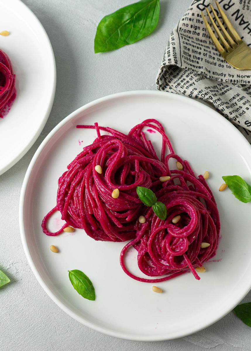 Rezeptbild: Vollkorn Spaghetti mit Rote Beete Sauce