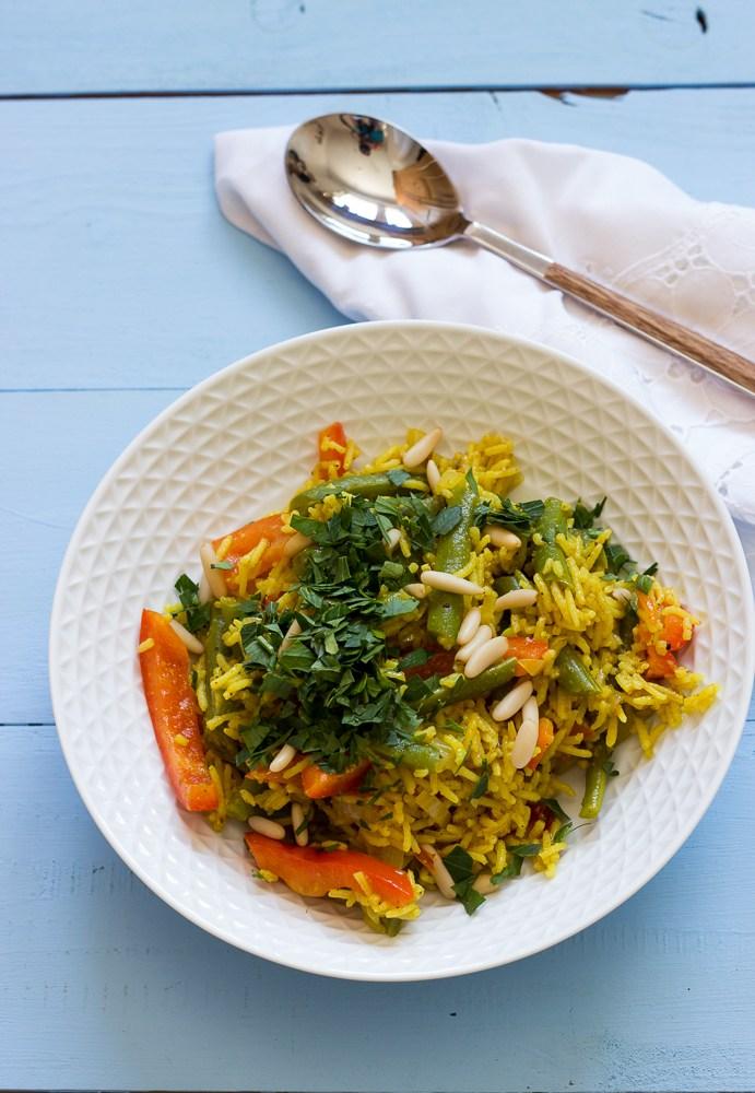Rezeptbild: One-Pot-Reis mit grünen Bohnen und Paprika