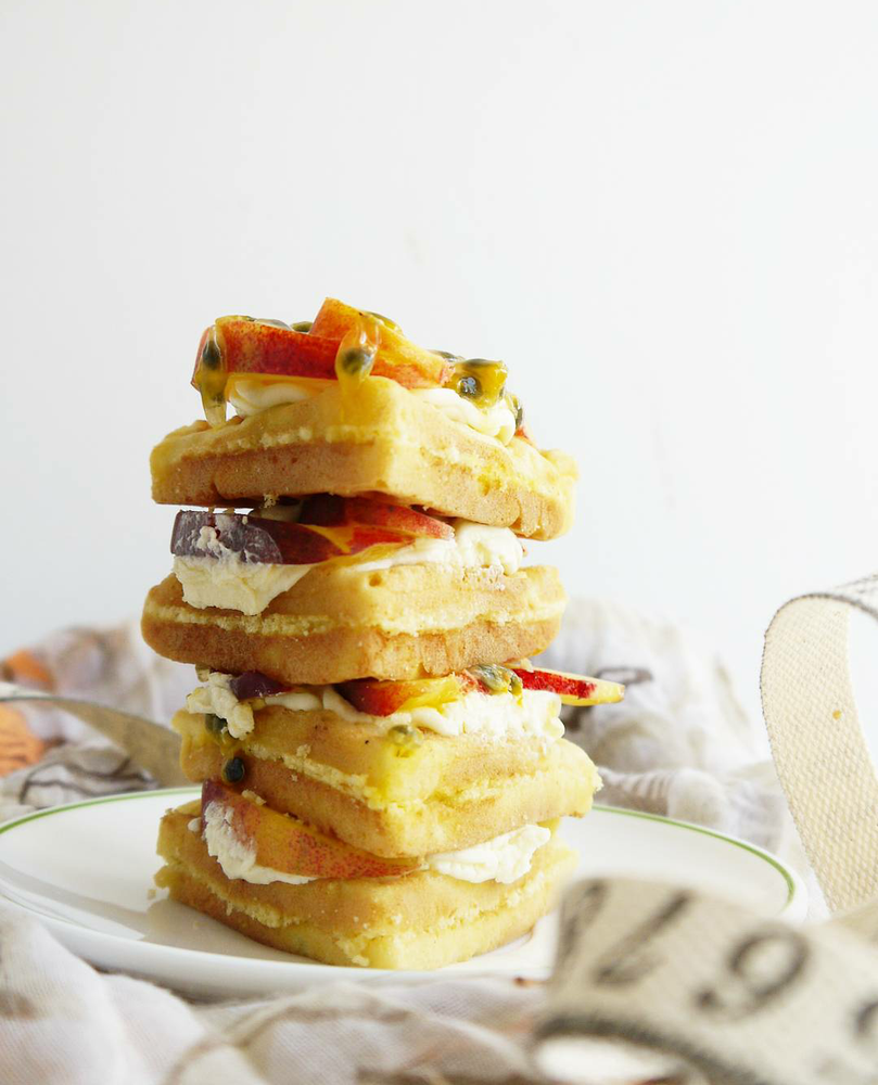 Rezeptbild: Waffeltorte Pfirsich-Maracuja, mit Mascarpone 
