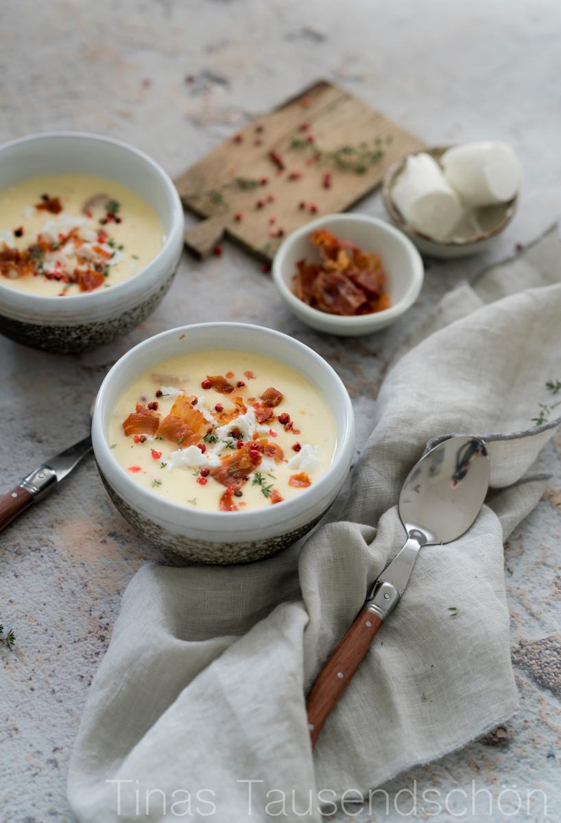 Rezeptbild: Kartoffelsuppe mit Parmaschinken und Ziegenkäse
