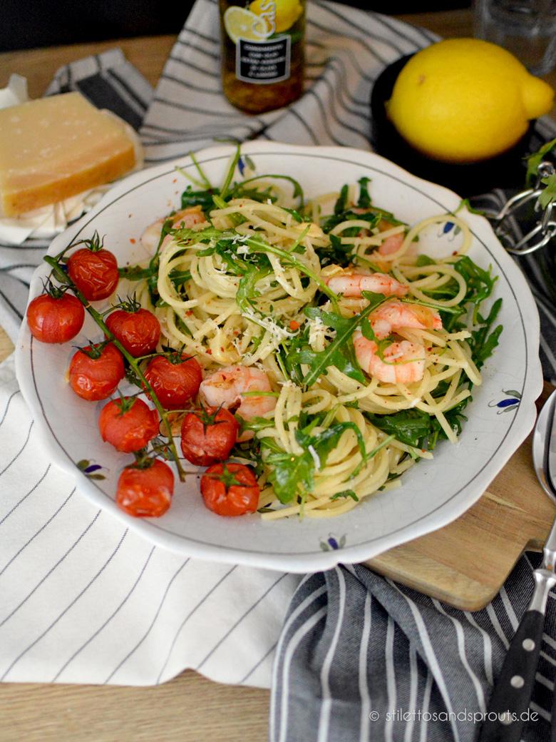 Rezeptbild: Spaghetti mit Garnelen und Rucola