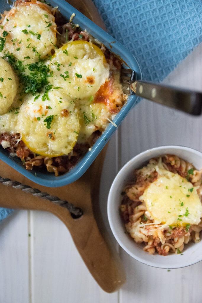 Rezeptbild: Bolognese Gratin mit Vollkorn Nudeln