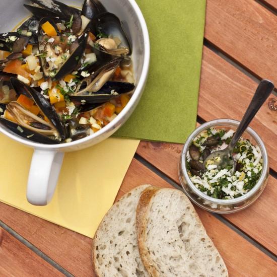 Rezeptbild: Miesmuscheln mit Kürbis