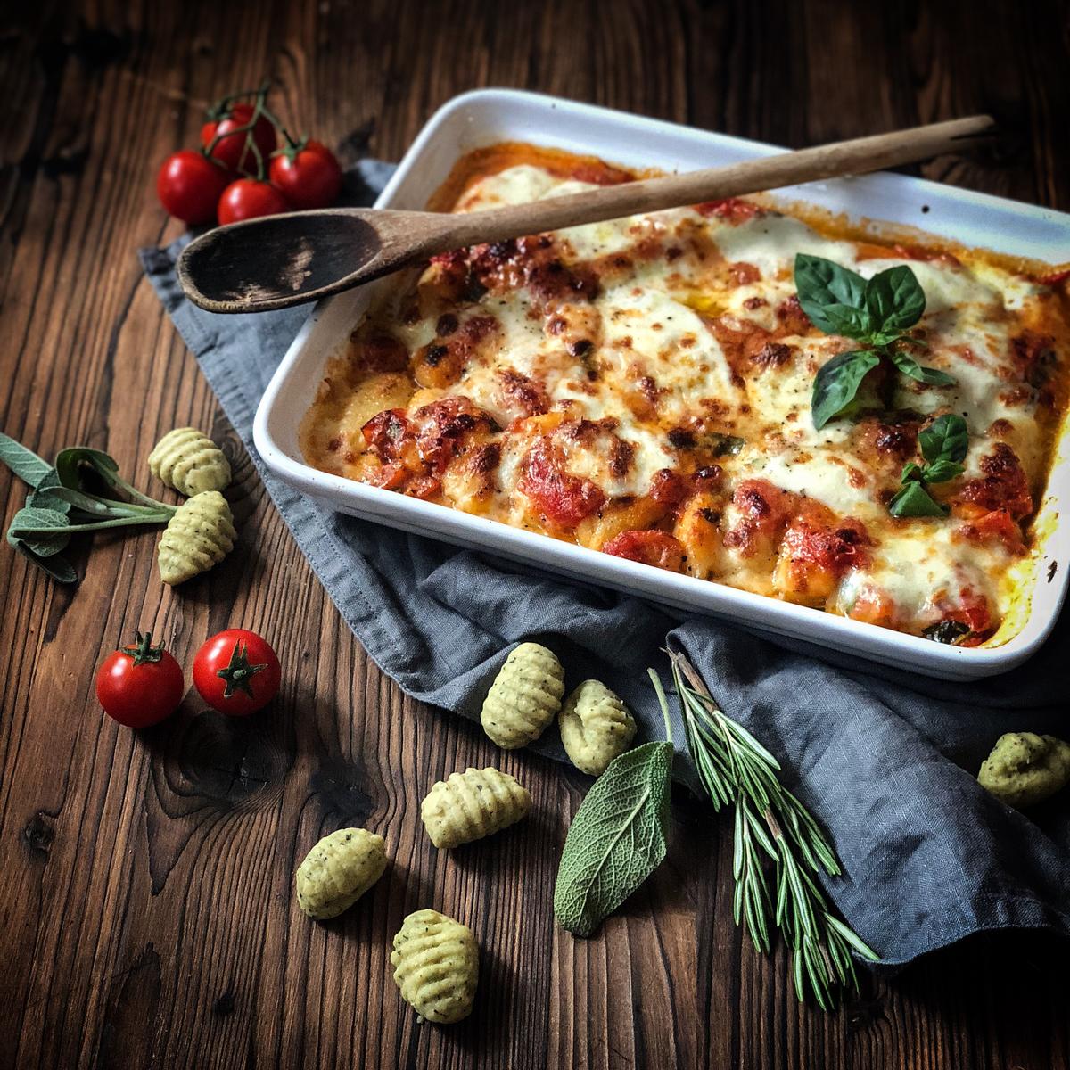 Rezeptbild: GNOCCHI-AUFLAUF MIT TOMATEN UND MOZZARELLA