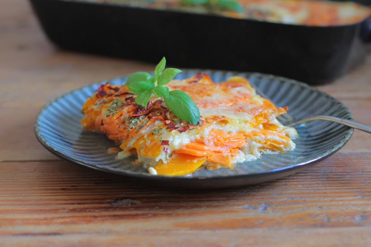 Rezeptbild: Süßkartoffel-Kürbis Auflauf 