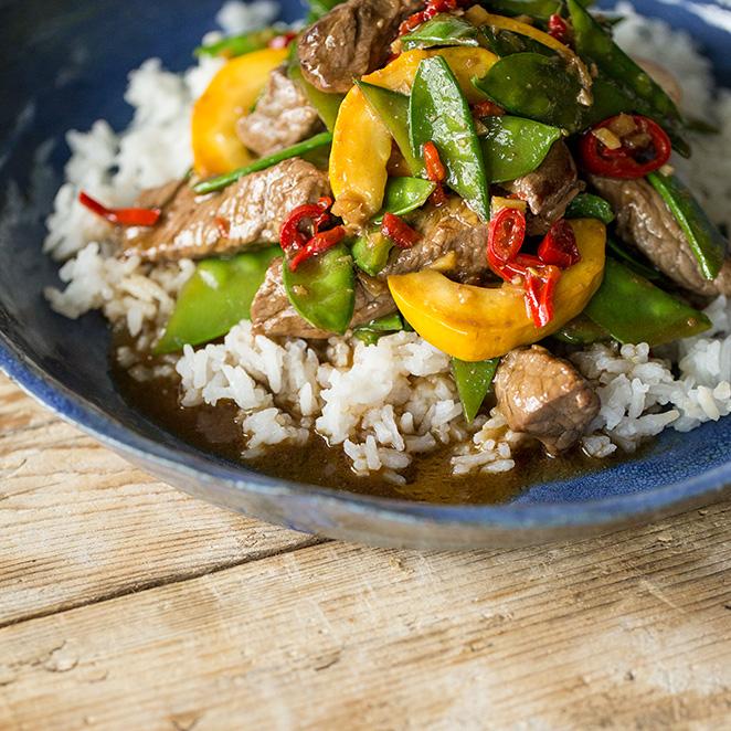 Rezeptbild: Asiatische Rinderfiletstreifen mit Ingwer und Reis