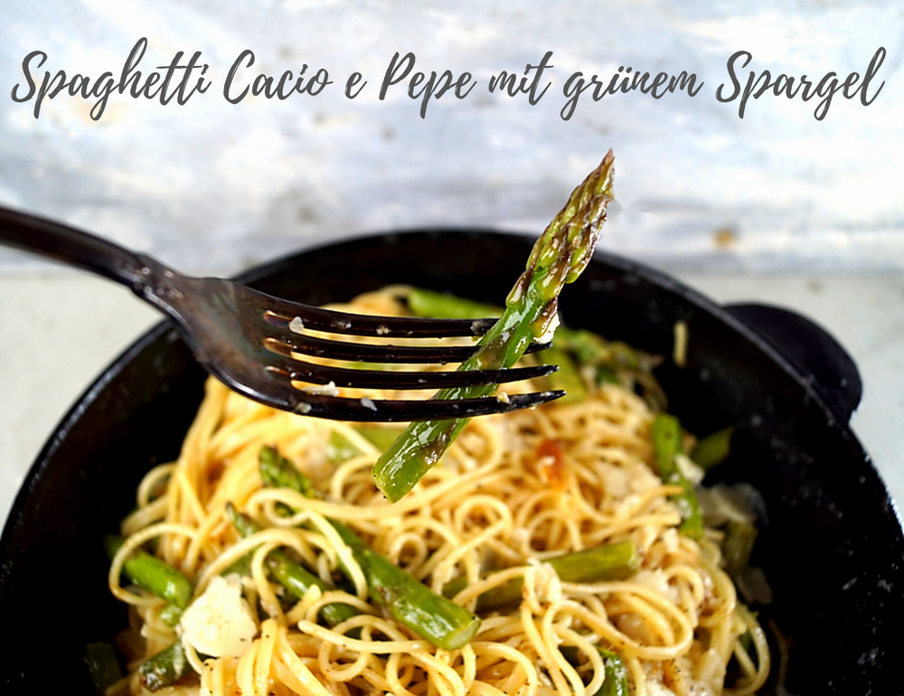 Rezeptbild: Spaghetti Cacio e Pepe mit grünem Spargel