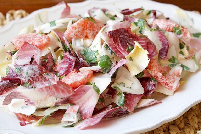 Rezeptbild: Chicorée-Salat mit Grapefruit in Joghurt-Dressing