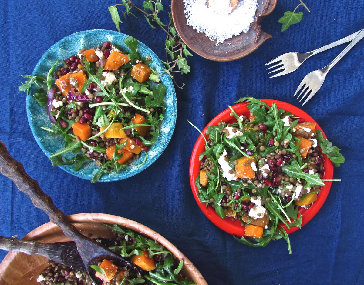 Rezeptbild: Fabelhafter Linsensalat mit Butternut, Granatapfel und Rucola