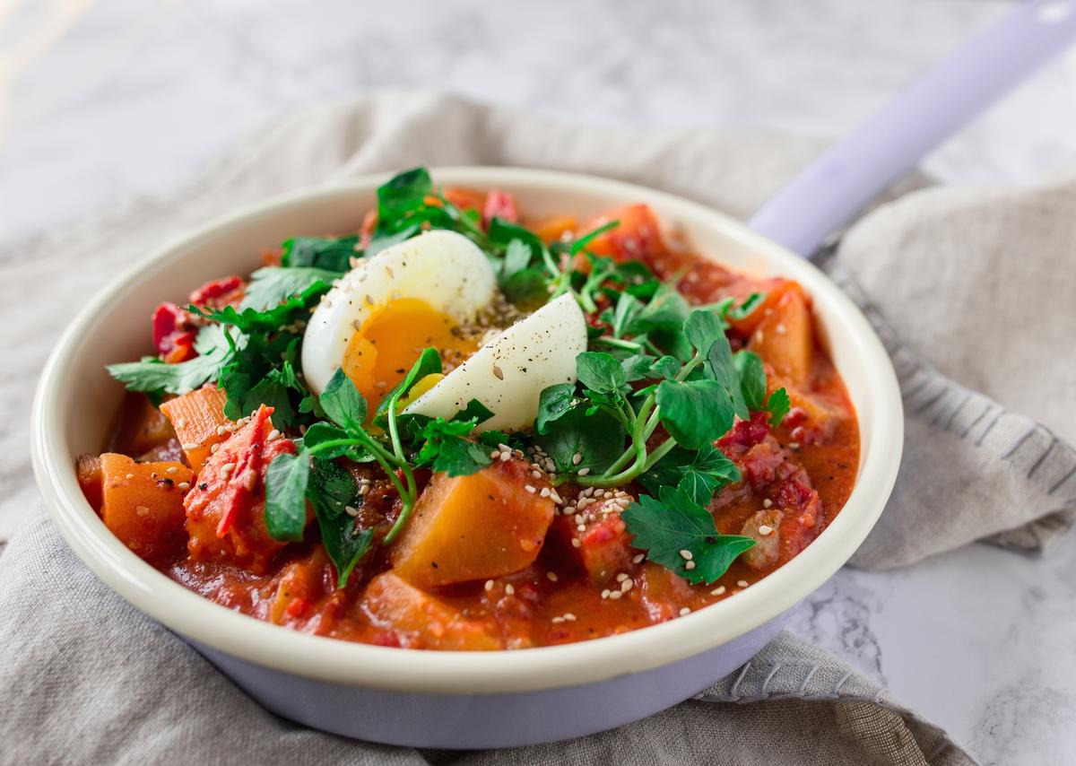 Rezeptbild: Süsskartoffel Pfanne Shakshuka-Style