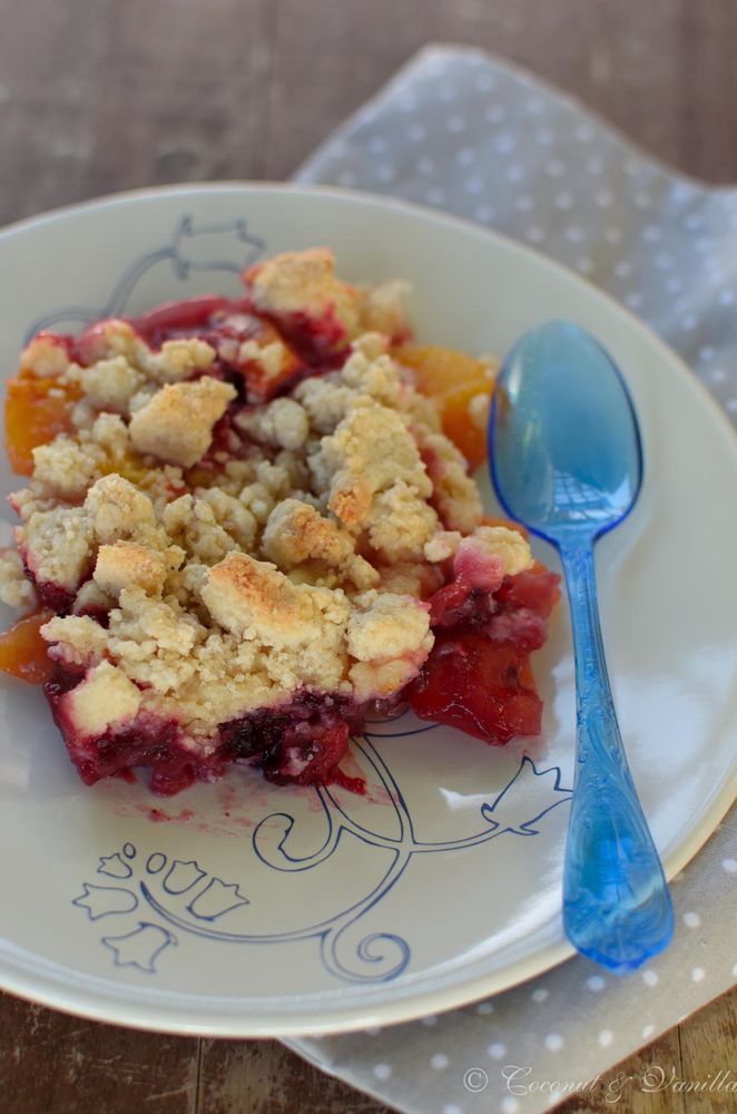 Rezeptbild: Pfirsich-Brombeer-Crumble [glutenfrei]