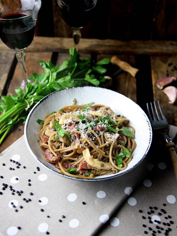 Rezeptbild: Vollkornspaghetti mit Linsen und Speck