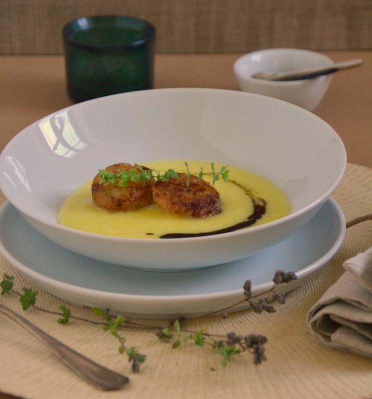 Rezeptbild: Kartoffelsuppe mit Jakobsmuscheln