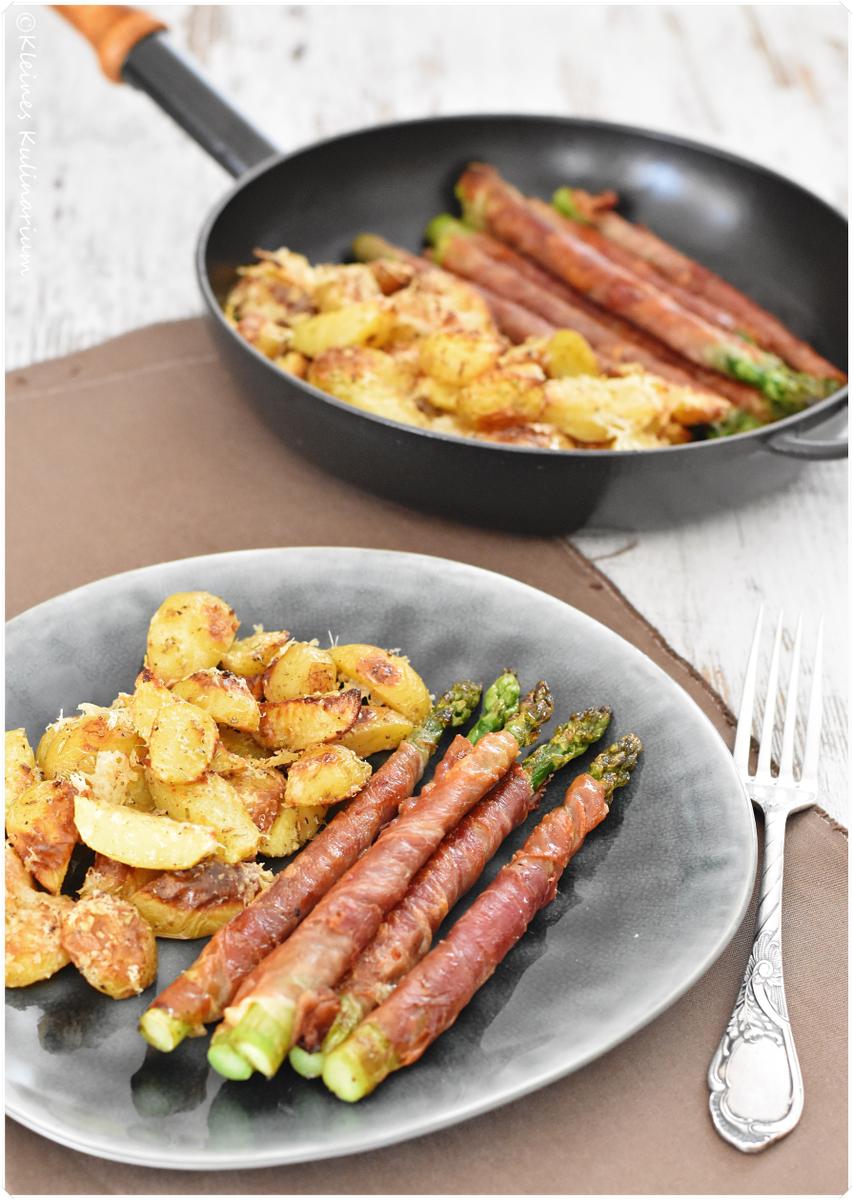 Rezeptbild: Spargel im Speckmantel mit Parmesankartoffeln