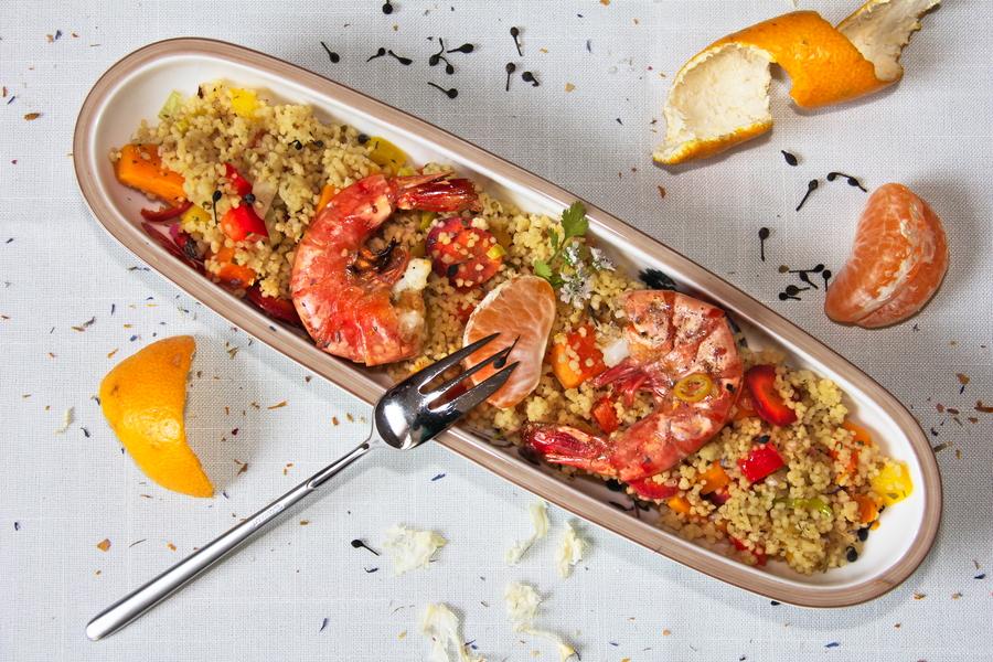 Rezeptbild: Kürbis Cous Cous mit Garnelen