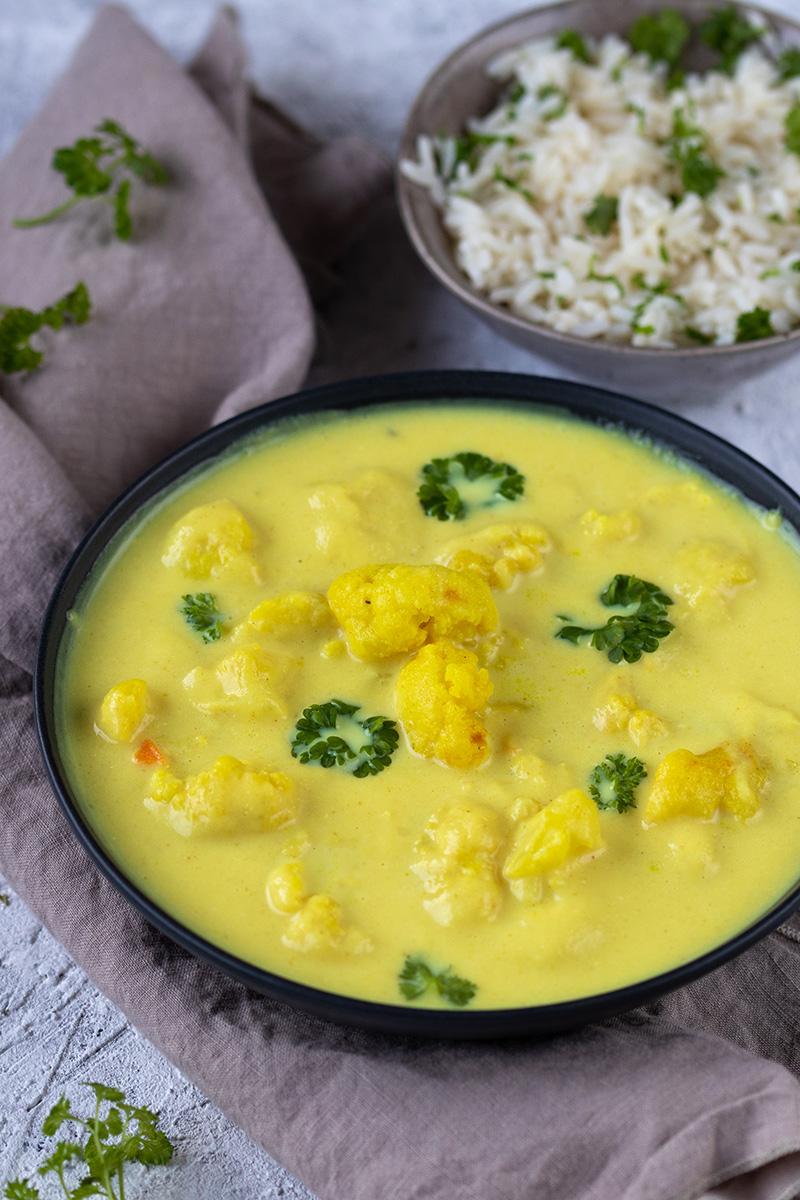 Rezeptbild: Blumenkohl-Curry mit Reis als Familienessen