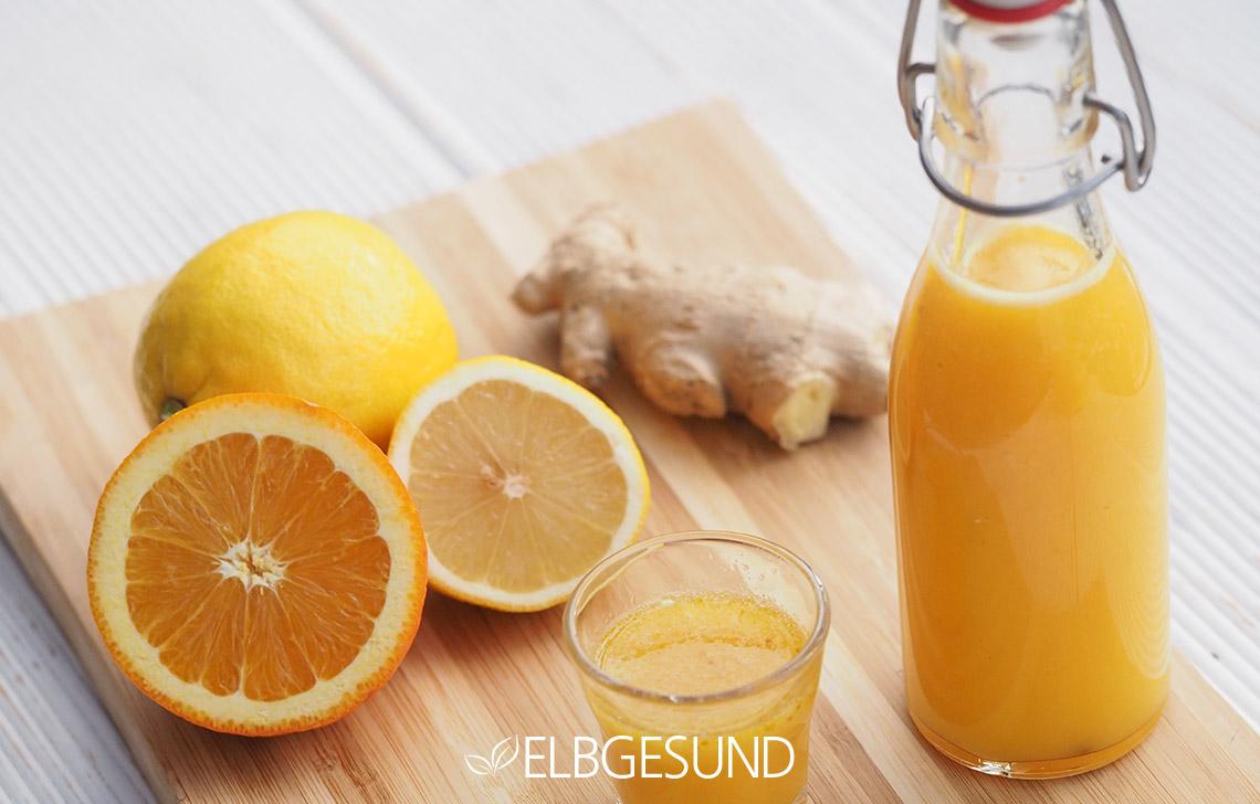 Rezeptbild: Ingwershot mit Orange und Zitrone 