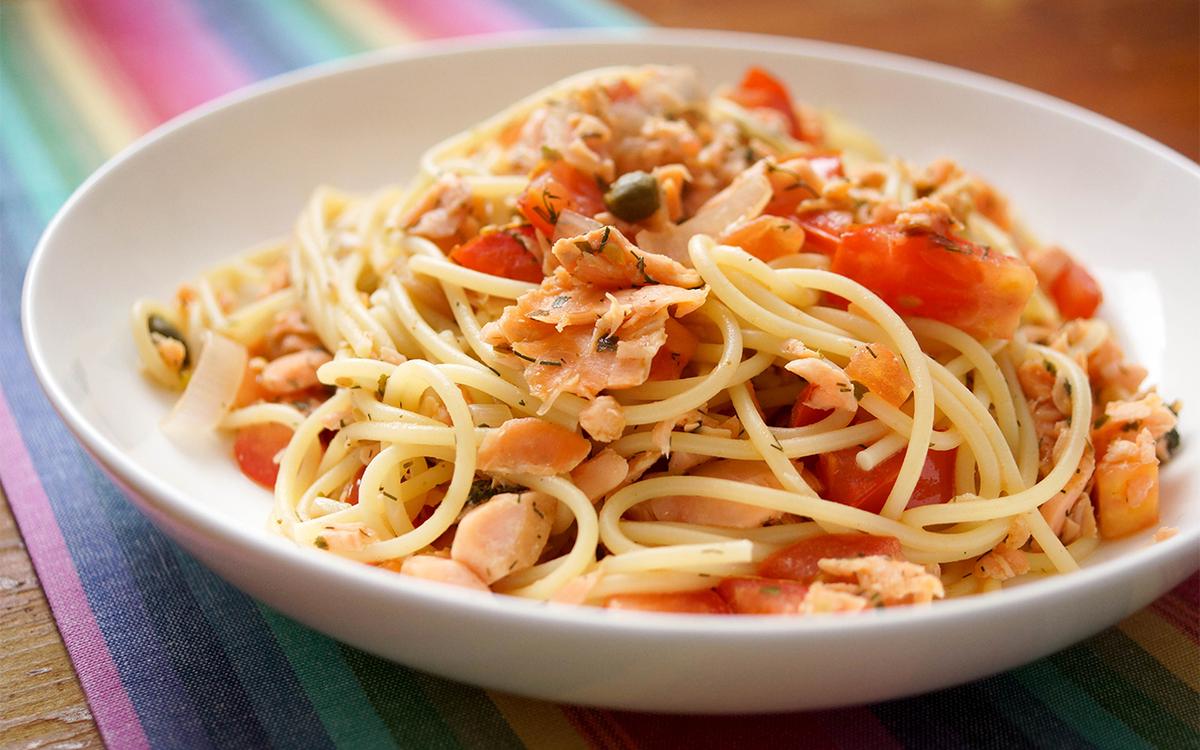 Rezeptbild: Spaghetti mit geräuchertem Lachs und Kapern