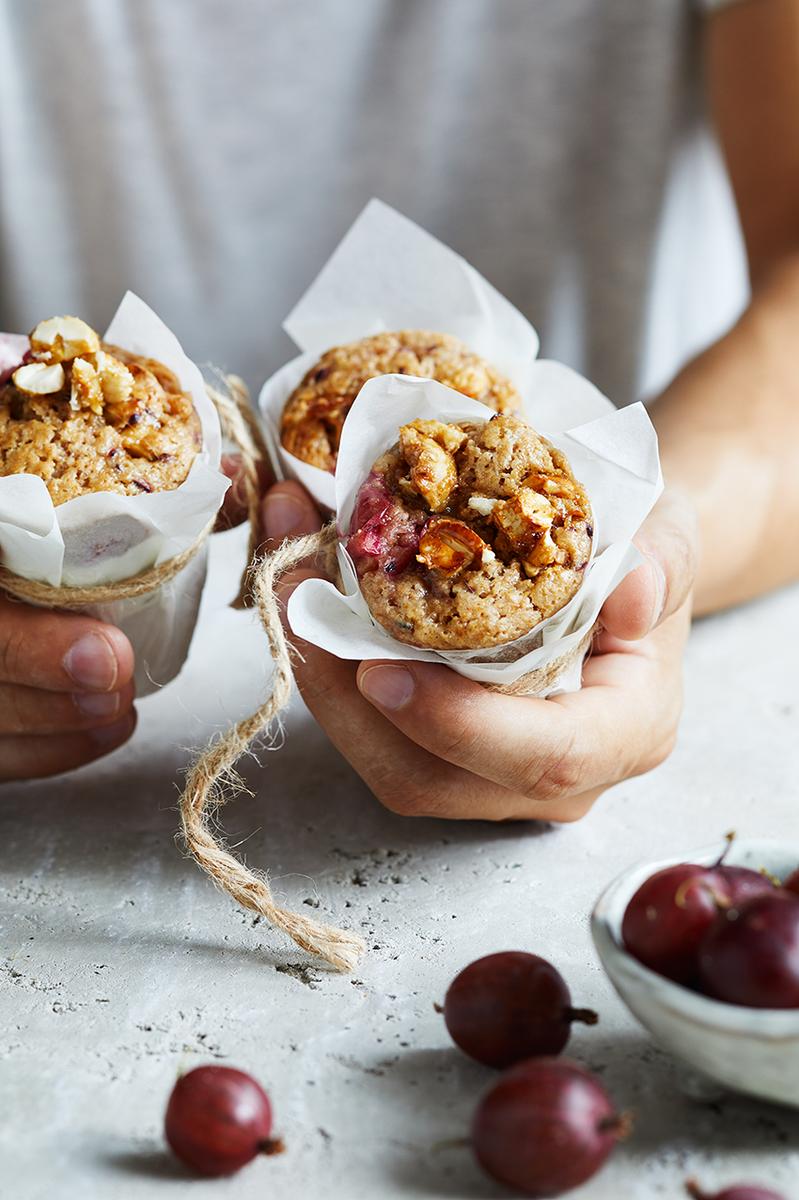 Rezeptbild: Gebrannte Cashew-Stachelbeer Muffins