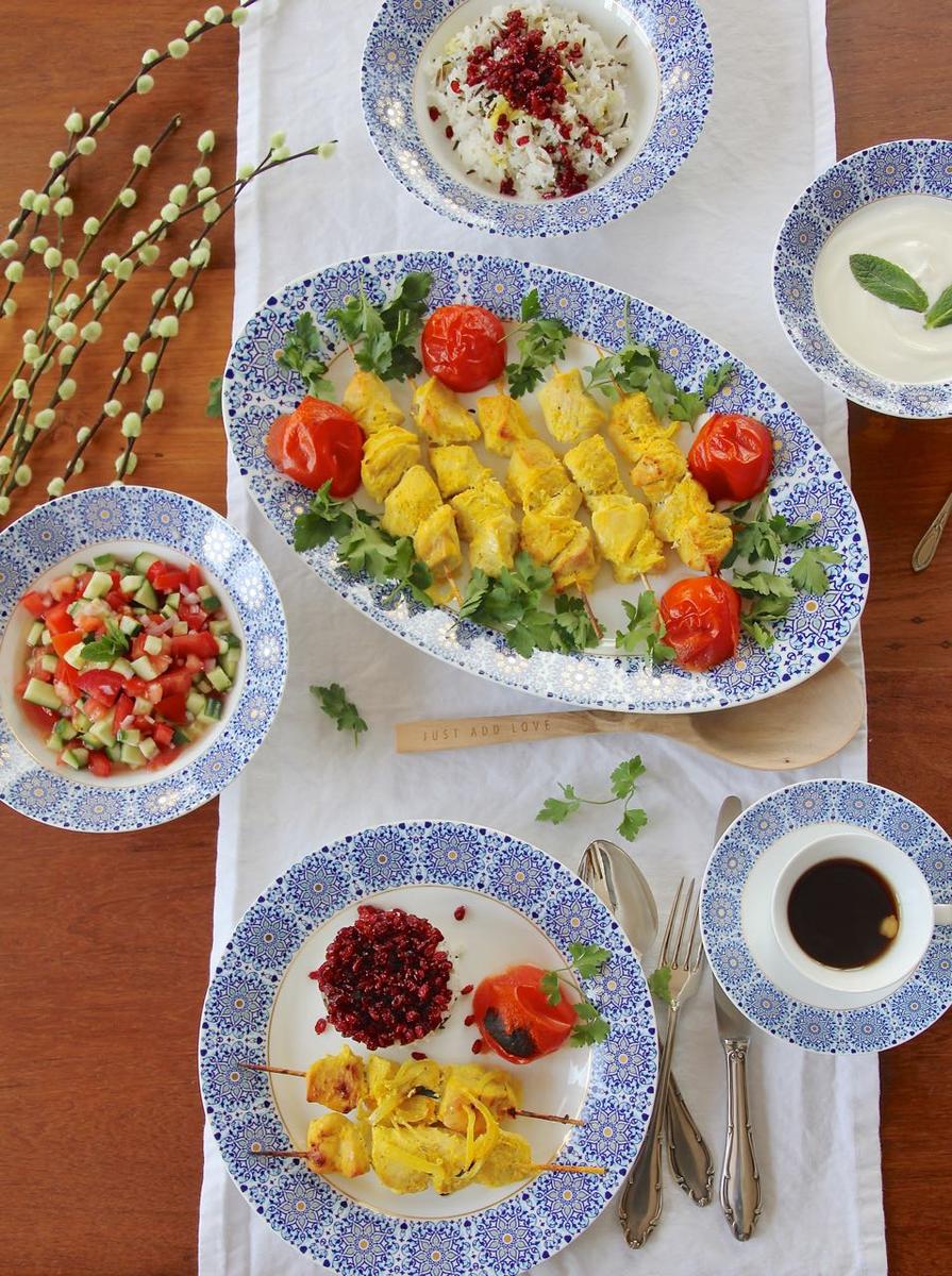 Rezeptbild: Djudje Kabab für Sizdah be dar -persisches Hühnchen in Safran-Zitronen-Marinade