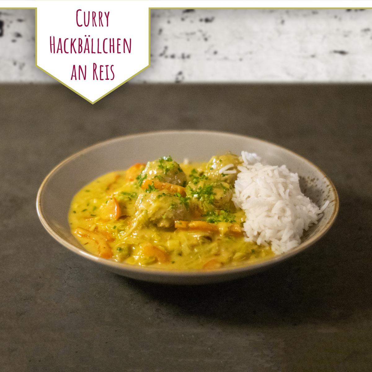 Rezeptbild: Curry Hackbällchen an Reis
